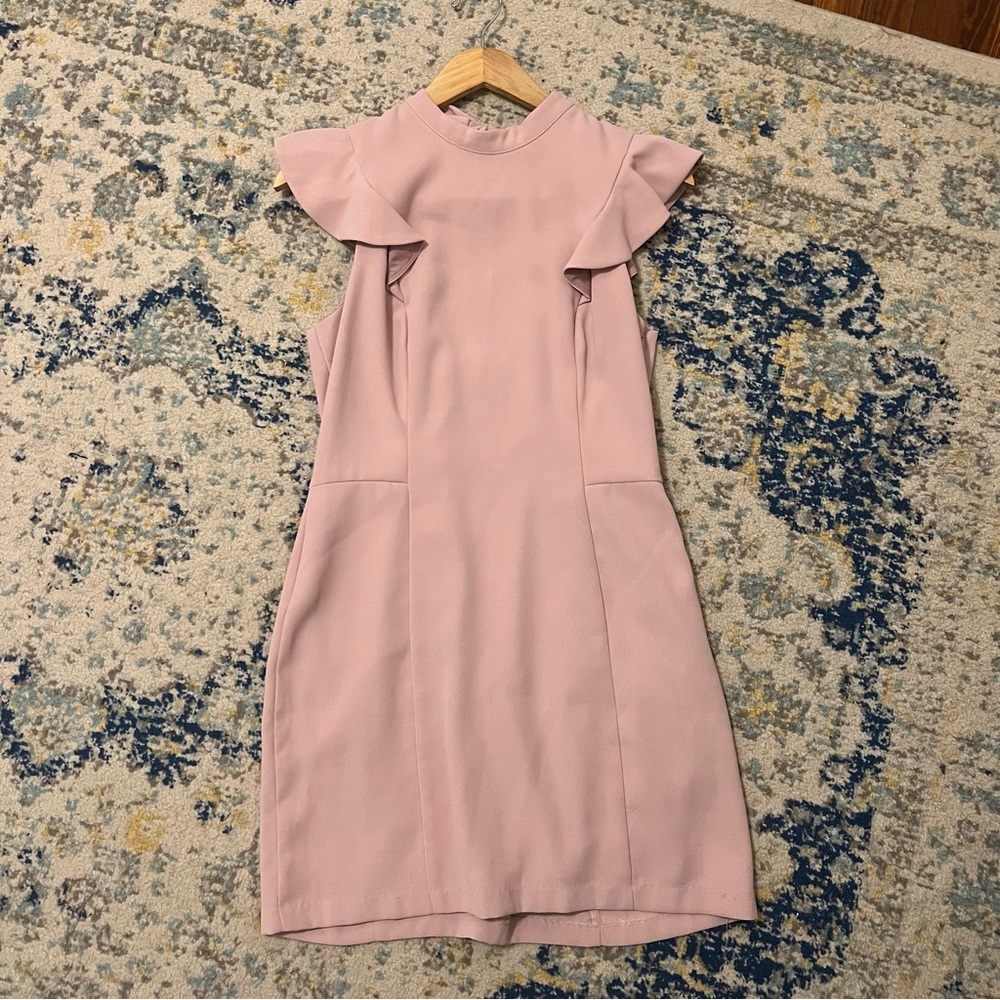 Adelyn Rae Ina Ruffle blush shift dress